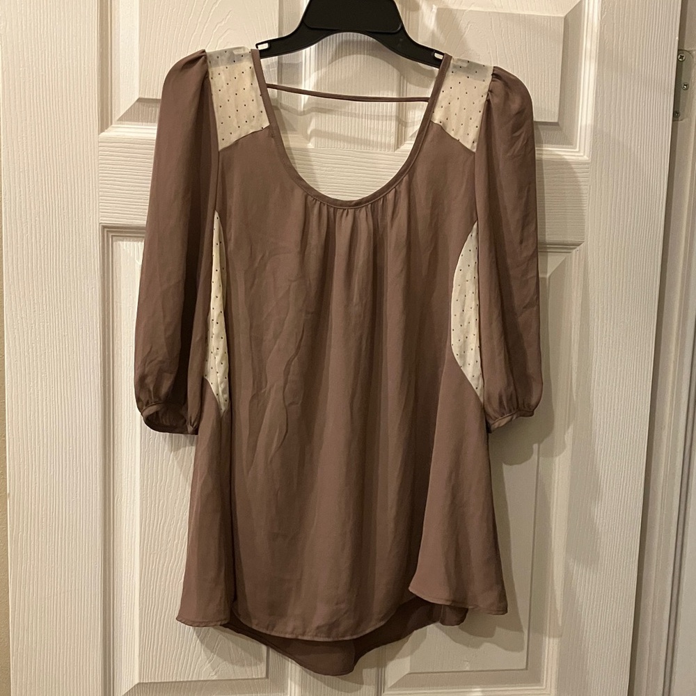Jella Couture Taupe Blouse with Ivory Dot Insets